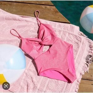 L* Space 6 Malibu Barbie pink sparkle cut out one piece swimsuit